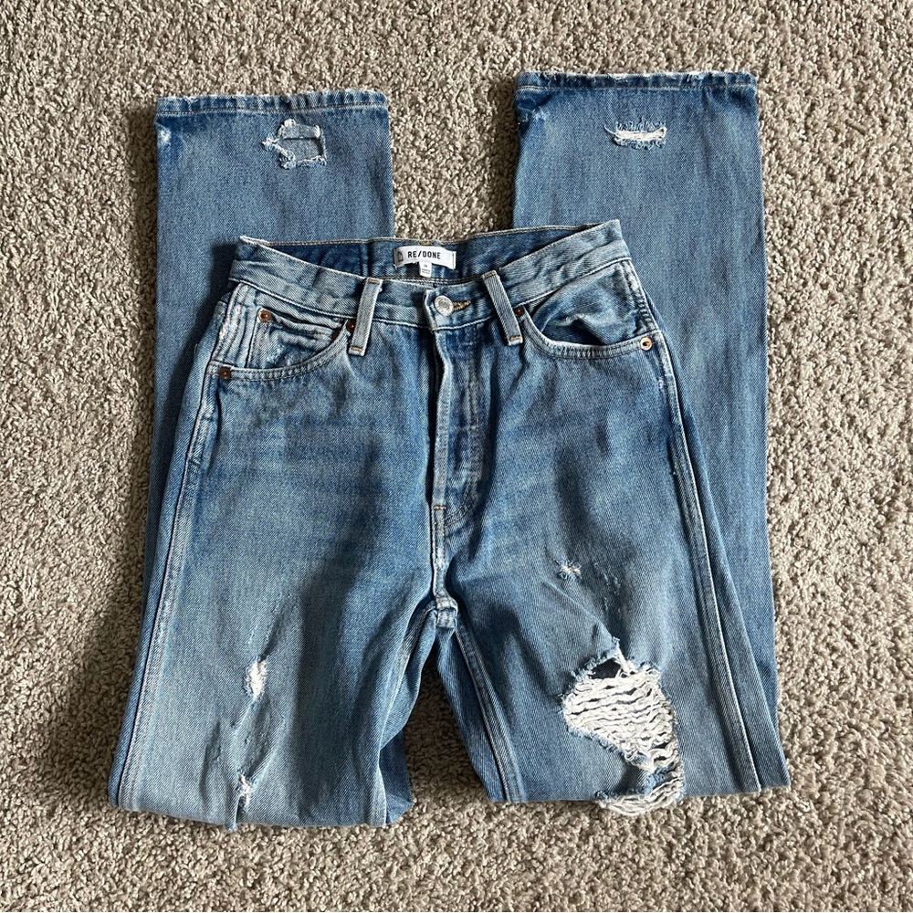 RE/DONE 90s High Rise Loose Medium Destroyed Denim Distress Jeans